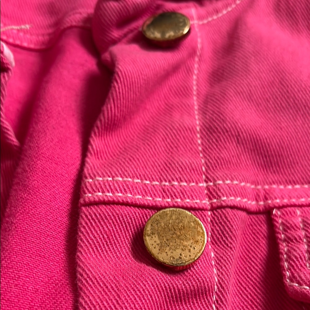 Women's Pink Ruffled Denim Jacket - Picture 3 of 4